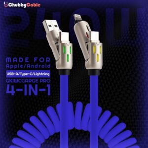 SIYT GlowCharge Pro — spiralni auto-kabl 240 W, 4 u 1, sa osvetljenjem